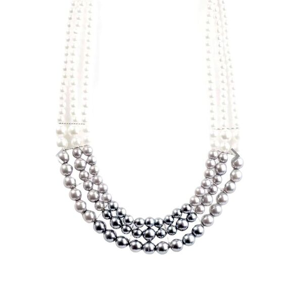 Faux Pearl Gradient Collar Bar Station Necklace Charcoal Gray & White Size OSFM - Picture 1 of 6